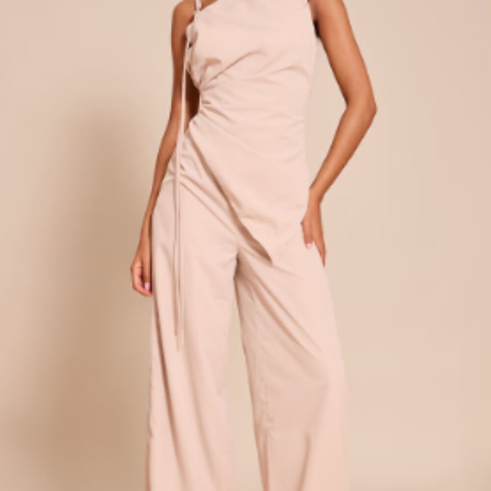 Tall Cream Woven One Shoulder Wide Leg Jumpsuit